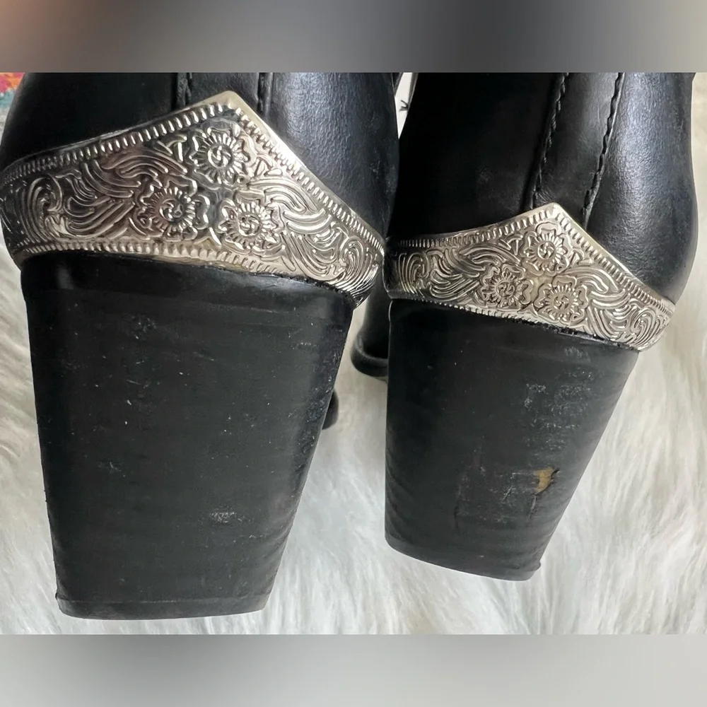 Jeffrey Campbell Cromwell - Black Ankle Boots with Silver Western Accents, 7.5